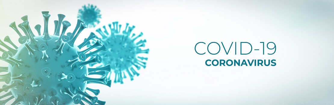 Das Coronavirus links mit Schriftzug COVID-19 Coronavirus rechts