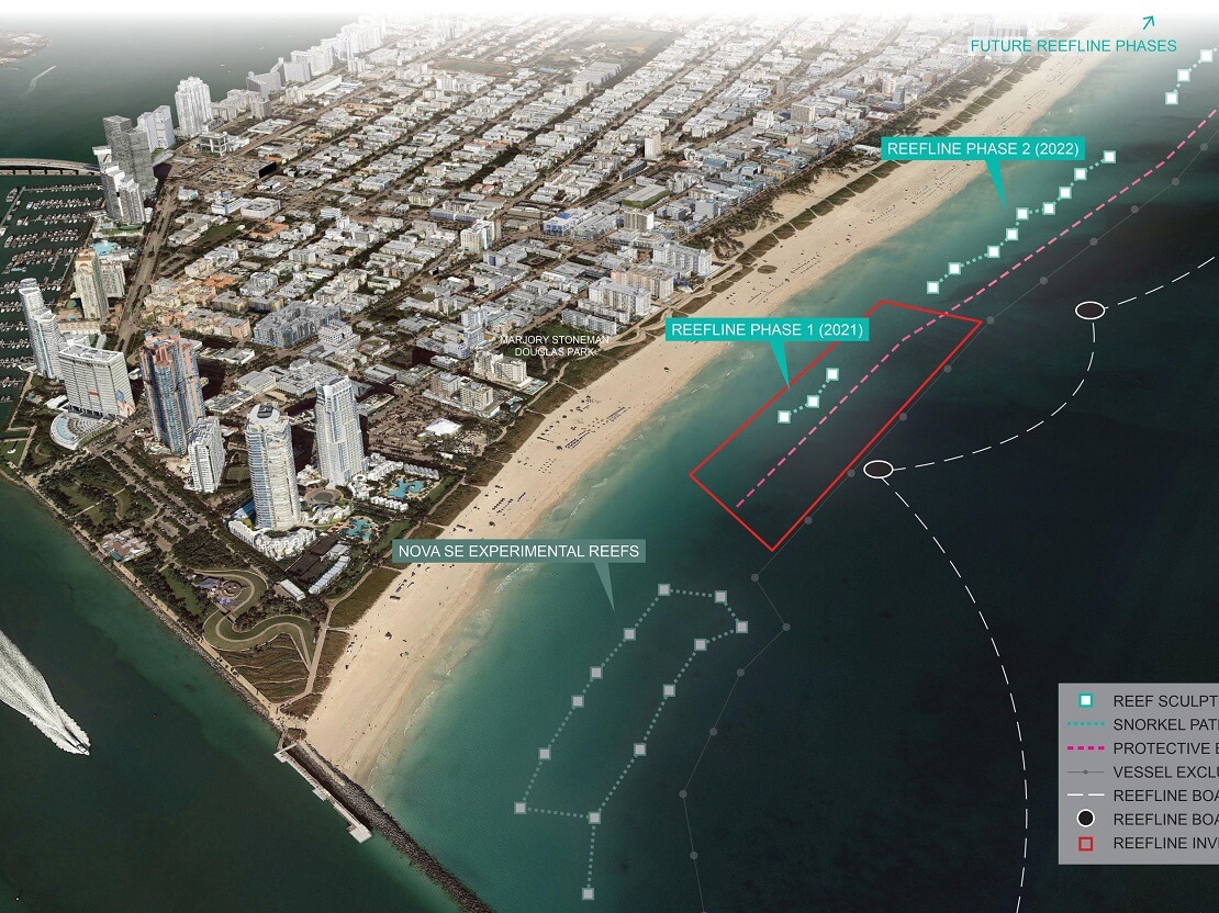 Planung des Unterwasserparks in Miami Planungsphasen mit der Stadt im Hindergrund