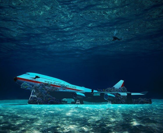 Eine Boeing 747 auf dem Grund des Meeres